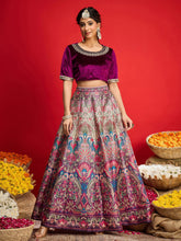Women Purple Velvet Top With Anarkali Skirt